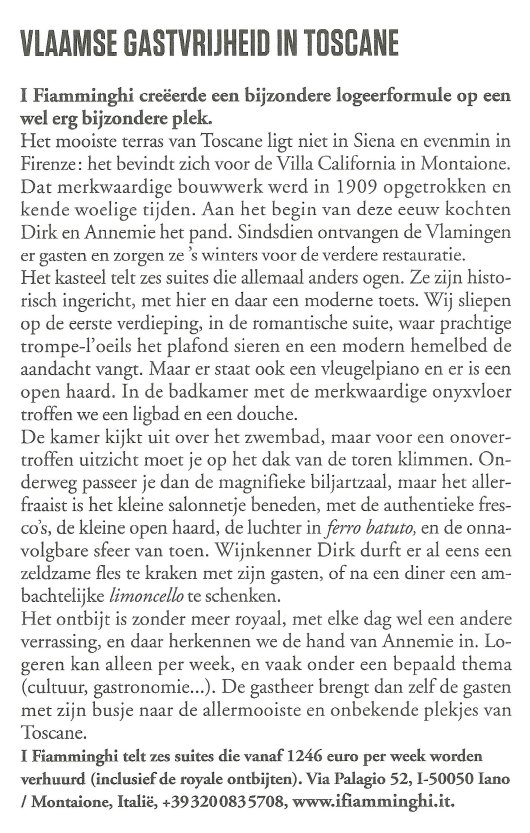 Knack Weekend – Vlaamse gastvrijheid in Toscane, over I Fiamminghi